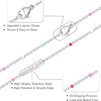 Stainless Steel Enamel Chain for Jewelry Making, Oil Drip Rainbow Jewelry Chains for DIY Necklace Bracelet Craft Jewelry Making Supplies with Stainless Steel Jump Rings Lobster Clasps Connectors - color: Mixed Style Silver