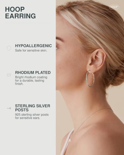 PAVOI Gold Hoop Earrings for Women, 14K Gold Plated Paddle-Back Hoops | Large Hoop Earrings, Lightweight Hoops, Gold Hoops, 925 Sterling Silver Posts - style: 40 Millimeters
