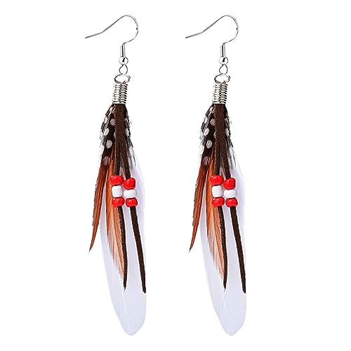 Feather Earrings for Women Vintage Bohemian Earrings Long Drop Dangle Earrings Feather Tassel Mesh Pendant Earrings Boho Fashion Personalized Flowing Lightweight Earrings Statement Unique Feather Earrings Handmade Jewelry - color: White