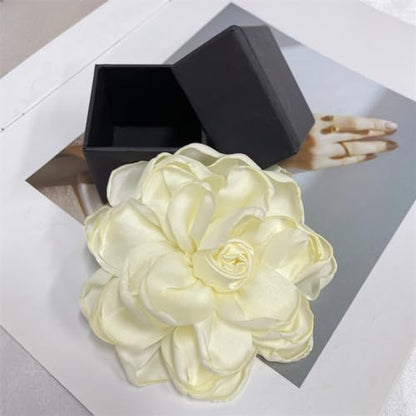 Dainty Fabric Rose Flower Large Brooch Lapel Pins Flower Brooches Pin Classic for Wedding Party Dance Banquet for Women Dress Suit Clothes Accessories Jewelry 100mm - color: Beige