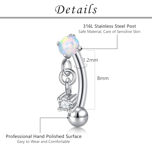 FECTAS Dangle Rook Eyebrow Piercing Jewelry Gold Silver 16G Rook Earrings for Women Eyebrow Rings Tiny Small Belly Rings Vertical Labret Lip Jewelry 8mm - color: silver