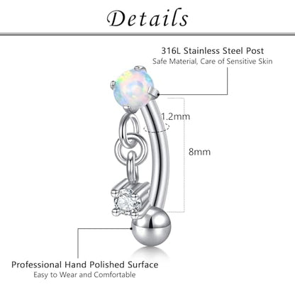 FECTAS Dangle Rook Eyebrow Piercing Jewelry Gold Silver 16G Rook Earrings for Women Eyebrow Rings Tiny Small Belly Rings Vertical Labret Lip Jewelry 8mm - color: silver