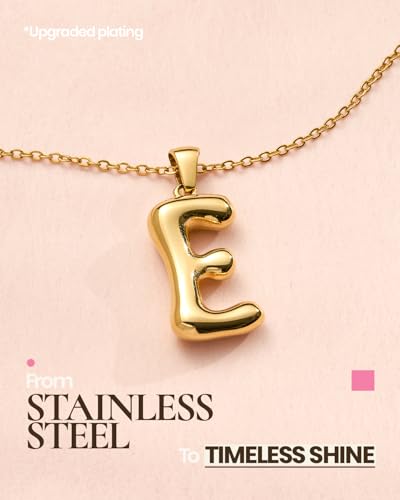 DoDoBeads Stainless Steel Initial Necklace, Waterproof 18K Gold Plated Necklace, Non-Tarnish Chunky Monogram Jewelry Gifts for Women, Mothers Day Gift - style: E