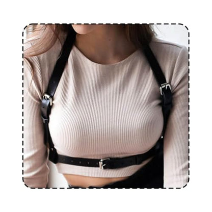BODIY Plus Size Harness Punk Leather Black Harness Belts Women Fashion Body Harness for Women - color: Black