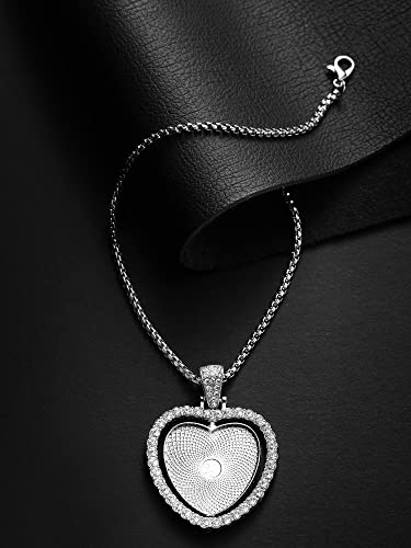 Junkin 24 Pcs Sublimation Rhinestone Trays Pendant Set, Including 6 Heart Shape Double Sided Blank Rhinestone Bezel Trays, 6 Pcs Thick Chains with 12 Sublimation Discs for Making (Silver) - color: Silver