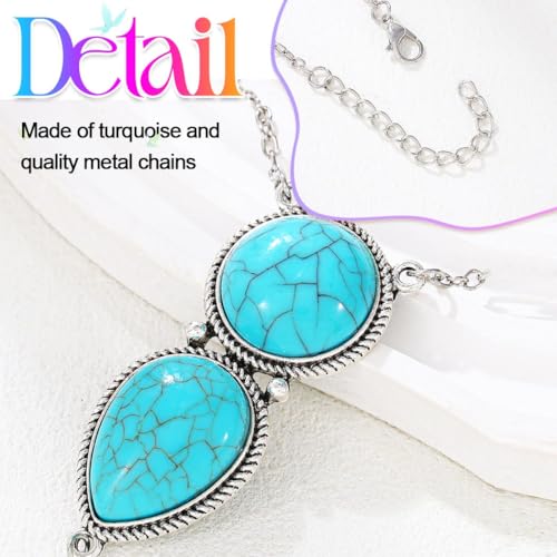GORTIN Turquoise Hand Chain Bracelets Ring Link Chain Bracelet Set Boho Hand Chain Jewelry for Women Pack of 2