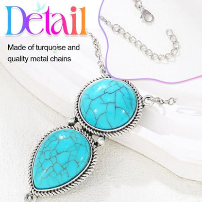 GORTIN Turquoise Hand Chain Bracelets Ring Link Chain Bracelet Set Boho Hand Chain Jewelry for Women Pack of 2