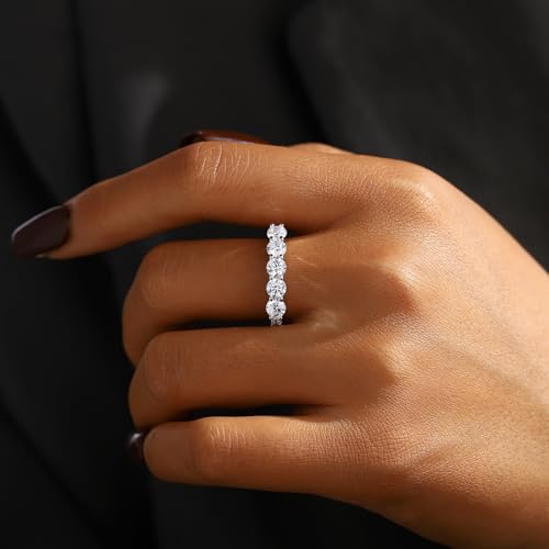 Half Eternity Ring 5A Cubic Zirconia Wedding Band for Women 925 Sterling Silver/Yellow Stacking Ring Size 5-10 - color: Silver
