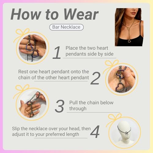 Artmiss Heart Slip Chain Necklace Cuban Long Chain Affection Link Necklace Submissive Collar Chokers for Women - color: Black