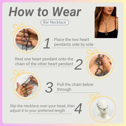 Artmiss Heart Slip Chain Necklace Cuban Long Chain Affection Link Necklace Submissive Collar Chokers for Women - color: Black