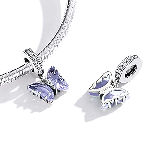 Hummingbird Charms For Bracelets 925 Sterling Silver Animal Dangle & Beads Butterfly Cat Beads Charms For Women Jewelry Gift - color: blue butterfly