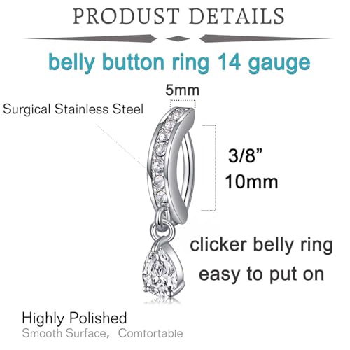 QWALIT Belly Rings - Short Bar Belly Button Rings in Surgical Steel with Opal Stones - 6mm & 10mm - color: E51-clicker 4pcs 10mm silver