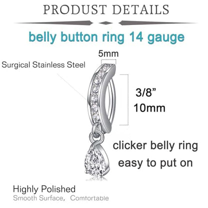 QWALIT Belly Rings - Short Bar Belly Button Rings in Surgical Steel with Opal Stones - 6mm & 10mm - color: E51-clicker 4pcs 10mm silver