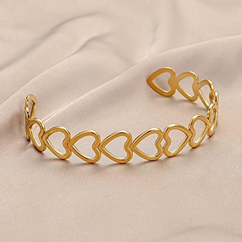 Womens Cuff Bracelets Heart Open Bangle Jewelry - color: Gold