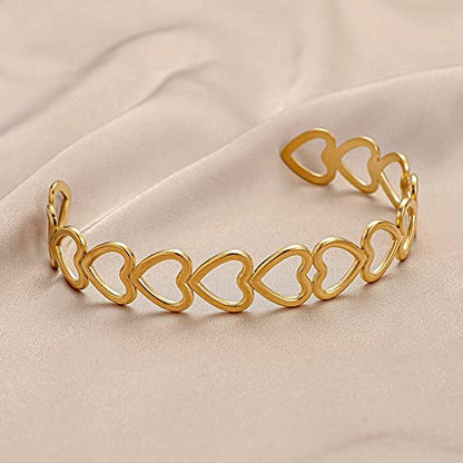 Womens Cuff Bracelets Heart Open Bangle Jewelry - color: Gold