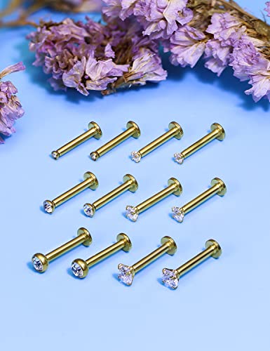 14G Lip Rings Stainless Steel Tragus Helix Conch Piercing Jewelry Snake Bite Piercing Monroe Lip Rings Labret Medusa Cartilage Lobe Earrings Piercing Jewelry Cubic Zirconia 2MM 3MM 4MM - color: 10MM-Gold,2mm/3mm/4mm