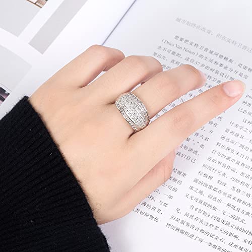 Dankadi Luxury Women Platinum Plated Solid 925 Sterling Silver Ring 5A Cubic Zircon Inlaid Dense Wedding Ring Sizes 6-10# Fashion Jewelry Gift Party Accessories