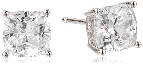 Amazon Essentials Platinum Plated Sterling Silver Cushion Cut Cubic Zirconia Stud Earrings - size: 7 mm