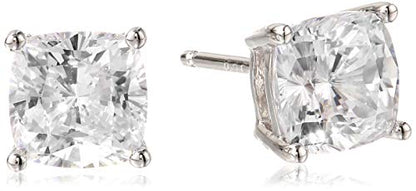Amazon Essentials Platinum Plated Sterling Silver Cushion Cut Cubic Zirconia Stud Earrings - size: 7 mm