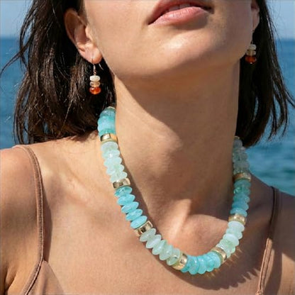 RISHEGAE Chunky Beaded Necklace for Women Boho Resin Beaded Choker Necklace Adjustable Surfer Beach Strand Necklaces Gold Handmade Acrylic Beads Jewelry Gift for Women - color: Style 1cyan