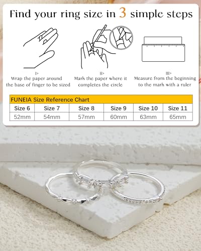 FUNEIA Stackable Silver Gold Rings for Women Non Tarnish 14K Gold Plated Thumb Cubic Zirconia Rings for Women Dainty Pinky Promise Wedding Ring Set Women's Engagement Eternity Band Rings Gold Jewelry - color: B-Silver Rings