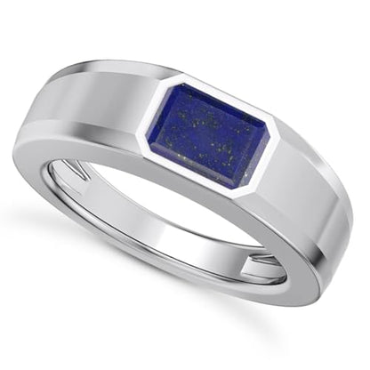 1CT - 3CT Gemstone Signet Pinky Ring - Emerald Cut Gem Pinky Ring White Yellow Rose 10K 14K 18K Gold Sterling Silver Mens Gem Signet Rings for Anniversary Fathers Day - style: Lapis Lazuli