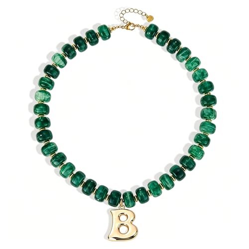 Initial Beaded Necklaces for Women,14K Gold Plated Bubble Letter Pendant Jewelry Gifts - color: acrylic neccklace-b