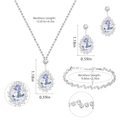 CAVETEE Jewelry Set - Prom Jewelry Crystal Bridal Necklace, Bracelet & Pendant Earring Jewelry Set for Women - style: Large waterdrop crystal