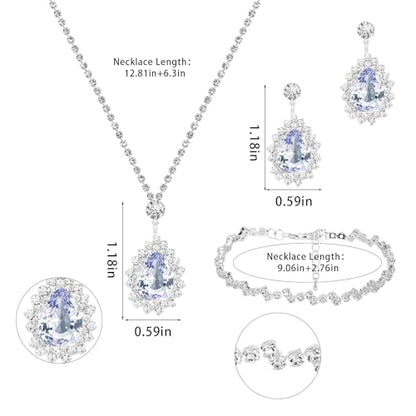 CAVETEE Jewelry Set - Prom Jewelry Crystal Bridal Necklace, Bracelet & Pendant Earring Jewelry Set for Women - style: Large waterdrop crystal