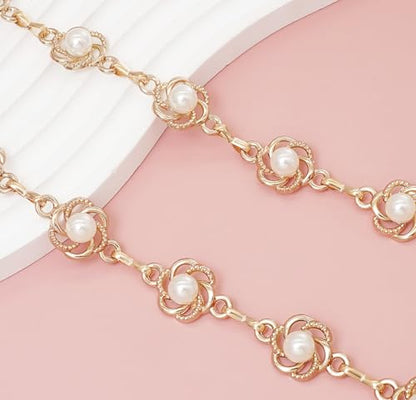 Women's Waist Chain Flower Metal Belt for Dresses Jeans | Adjustable Belly Waist Chain - color: Pearl Flower Gold, size: S: 105cm/41in