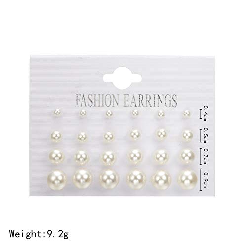 Pearl Earrings Studs for Women, White Pearl CZ Earrings Bridal Simulated Pearl Rhinestone Pearls Stud Earrings Jewelry Set for Wedding Birthday Christmas 12 Pairs - color: 9 Pairs