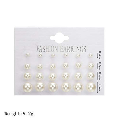 Pearl Earrings Studs for Women, White Pearl CZ Earrings Bridal Simulated Pearl Rhinestone Pearls Stud Earrings Jewelry Set for Wedding Birthday Christmas 12 Pairs - color: 9 Pairs