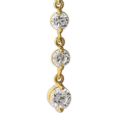 COOLSTEELANDBEYOND Belly Chain Belly Button Ring Body Jewelry Piercing Navel Ring with Long Dangle Cubic Zirconia - color: B-Metal Color:18K Gold-Plated; Stone Color:White