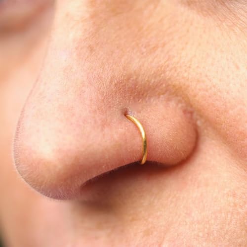 14K Gold Nose Ring Hoop for Women and Men, 6mm/7mm/8mm Tiny Gold Nose Ring Stud Piercing Jewelry, 20G 22G - color: 14k Yellow Gold, size: 20 gauge(0.8mm)-7mm
