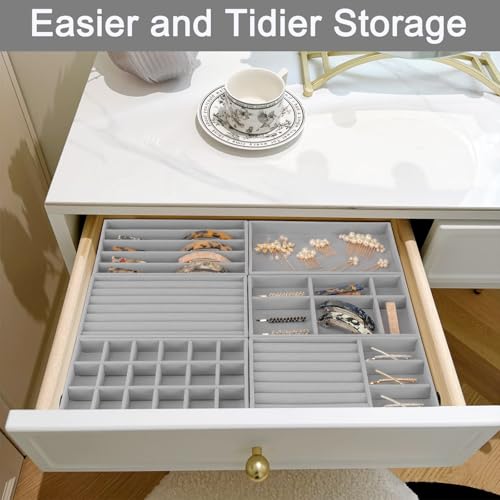 12Pcs Velvet Stackable Jewelry Trays, Jewelry Drawer Organizer, Large Removable Display Jewelry Tray, Necklace Bracelet Storage Box for Earring, Ring, Brooch, Watch (Grey) - color: 12 Pack-Grey
