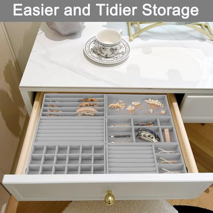 12Pcs Velvet Stackable Jewelry Trays, Jewelry Drawer Organizer, Large Removable Display Jewelry Tray, Necklace Bracelet Storage Box for Earring, Ring, Brooch, Watch (Grey) - color: 12 Pack-Grey