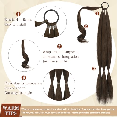 Long Braid Ponytail Extension with Hair Tie Straight Sleek Wrap Around Hair Extensions Braid Pony Tail Fluffy Natural Soft Synthetic Hairpieces for Women Daily Wear, 26 inch - color: Black Mixed with Browns, size: 26 Inch (Pack of 1)