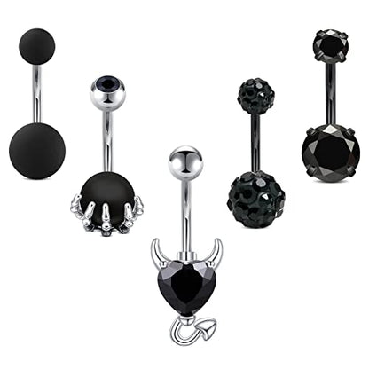 Belly Button Rings Stainless Steel 14G CZ Opal Navel Rings Barbells Women Girls Belly Piercing Jewelry - color: Black Color-Style F: 5 PCS