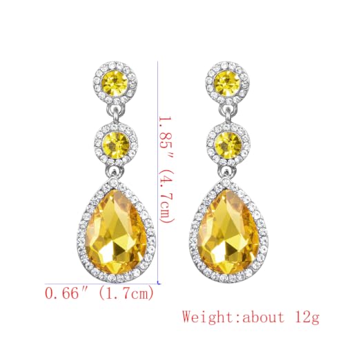 YINLI Elegant Wedding Bridal Crystal Tear Drop Dangle Earrings for Women - color: Golden yellow