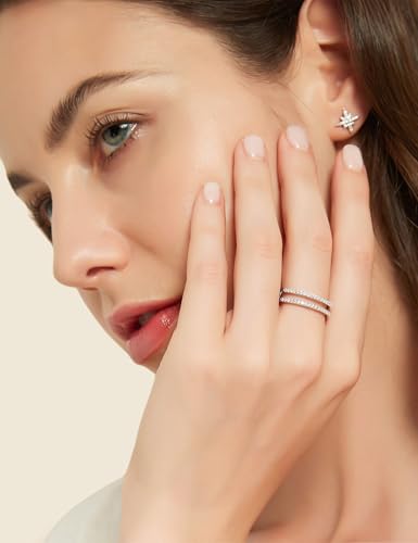 Mameloly Wedding Bands for Women Dainty CZ Cubic Zirconia Half Eternity Stackable Engagement Enhancer Guard Double Ring Size 4-12 - color: Silver