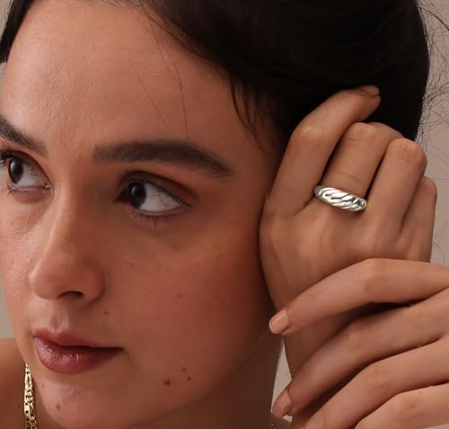 LeCalla 925 Sterling Silver Chunky Bold Signet Rings for Women and Men | Textured Twisted and Ribbed Statement Rings | Minimalist Texture Silver Ring Jewelry for Women & Men (Sizes 6-8 No.) - size: Ring Size-6No., style: Croissant Braided