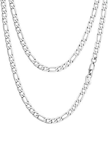 PROSTEEL Stainless Steel Figaro Link Chain Necklace for Men Women | 18K Gold Plated/Black/Silver,4/6/9/13mm Width,Sweat-proof and Fade-resistant Diamond Cut Chain with Sturdy Clasp,18"-30" - color: Silver, size: 20 inches, style: 6mm Width