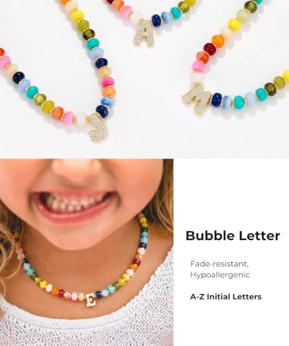 Colorful Beaded Initial Necklace for Women - Colorful Letter A-Z Necklaces, 14K Gold Plated Zirconia Bubble Letter Charm, Women Gold Jewelry Personalized Birthday Gifts - color: L