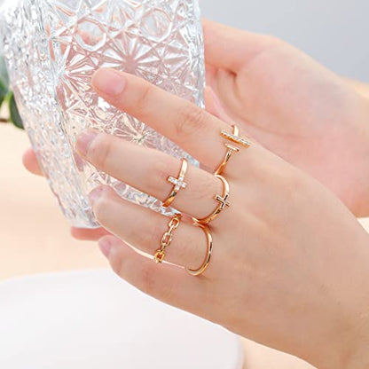 Honsny 14K Gold Plated Stacking Rings Set for Women, Stackable Thumb Rings Thin Dainty Silver Rings for Women Wedding Eternity Band Simple Rose Gold Ring Size 4-11