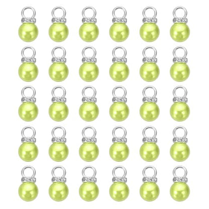 MECCANIXITY 100Pcs Imitation Pearl Pendant 10mm Faux Pearl Beads with Rhinestone for Dangle Jewelry Making Earrings Necklace Bracelets Crafts, Green - color: Green