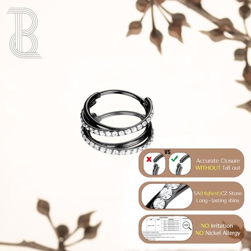 316L Stainless Steel 5A CZ Nose Rings Hoops Conch Helix Piercing Jewelry | Cartilage Earrings Tragus Rook Daith Piercing Jewelry, Septum Clicker Silver/Black/14K Gold Plated, 6-12mm, 16G/18G/20G - color: Black, Duo Hoop, 20G, size: 20g(0.8mm)-10mm