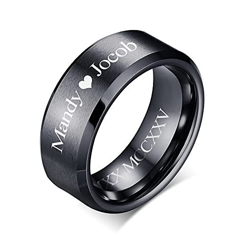 VNOX Customize Personalized 6MM/8MM Tungsten Carbide/Stainless Steel Simple Matte Brushed Finish Wedding Band Engagement Rings for Men Women,Size 5-14 - color: Black-8mm-tungsten