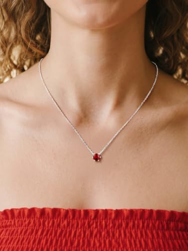 Silvora Heart/Round Birthstone Necklace for Women, Sparkling Crystal Pendant, Dainty Birth Month Jewelry, Adjustable 16"+2" Chain - color: Silver, style: January Round