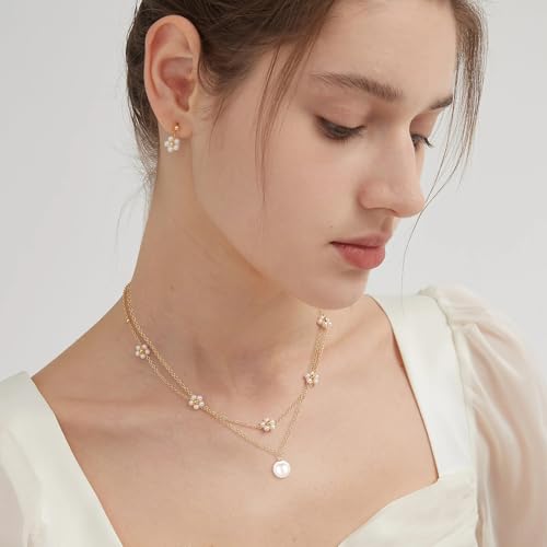 Trinckle Pearl Necklaces for Women, Pearl Choker Dainty Pendant Necklace | White Pendant Choker for Teen Girls, Layered Daisy Jewelry, Wedding Strands for Bride Bridesmaids as Beach Summer Accessories - style: Daisy necklace