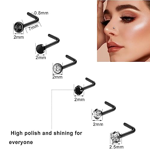 ONESING 9-40 Pcs Nose Rings - Hoops, Studs & L Shape - Hypoallergenic Stainless Steel Nose Piercings for Women & Men - color: Black-33pcs